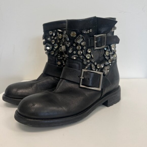 Jimmy Choo black leather boot whit crystal embellishments - Picture 6 of 8